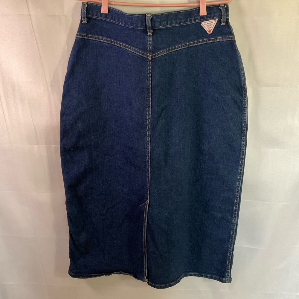 Vintage Santana Denim Midi Skirt Dark Wash Jean High Waist 12